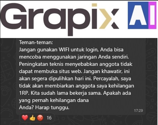 Pengumuman dari admin Grapix AI terkait website yang error.