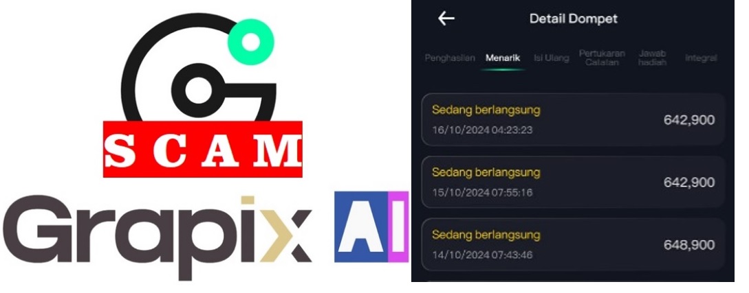 Penarikan di Aplikasi Grapix Ai yang tak kunjung berhasil.