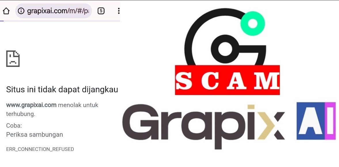 Situs Grapix AI yang sudah tidak bisa diakses lagi.