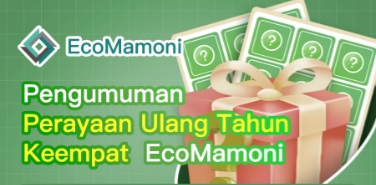 Pengumuman aplikasi Ecomamoni yang akan berulang tahun.