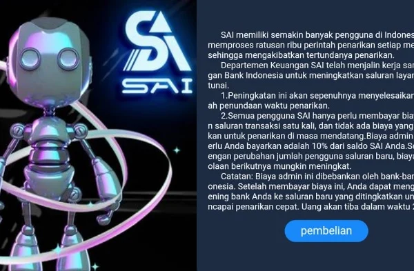 Aplikasi SAI Robot yang meminta membernya membayar lagi.