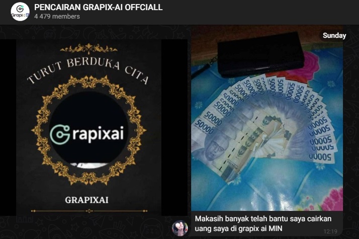 Bukti pencairan dari Aplikasi Grapix Ai.