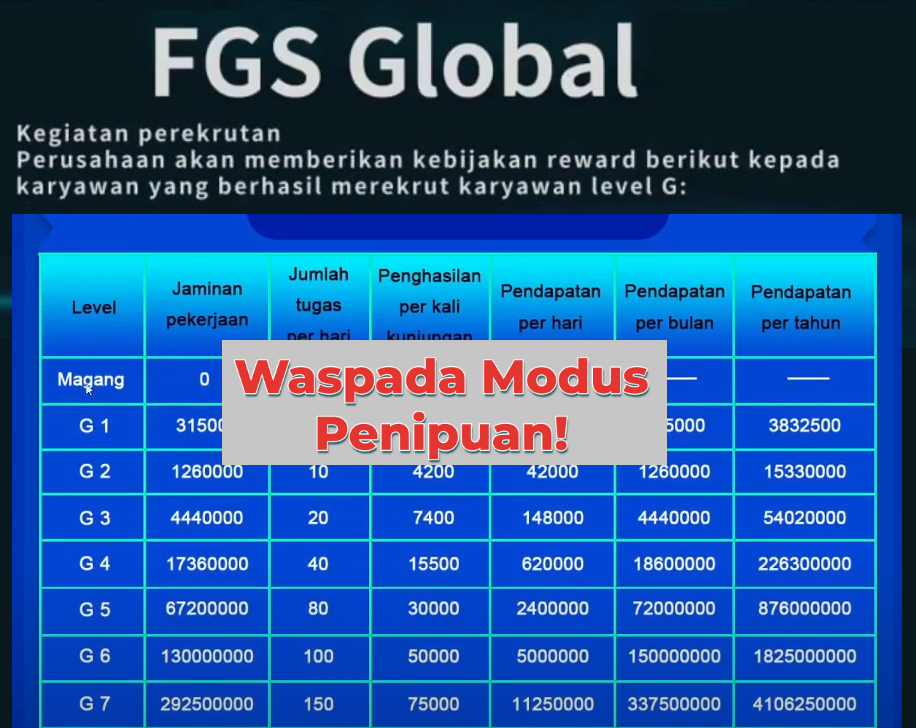 Bukti Cara Kerja Aplikasi FGS Global Penipuan dengan Skema Ponzi