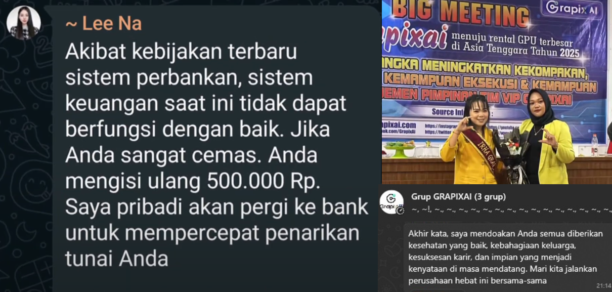 FIX SCAM! Admin Aplikasi investasi Grapixai Pamit, ini Pesan Terakhirnya “Deposit Beli Produk untuk Memastikan Bukan Robot?”