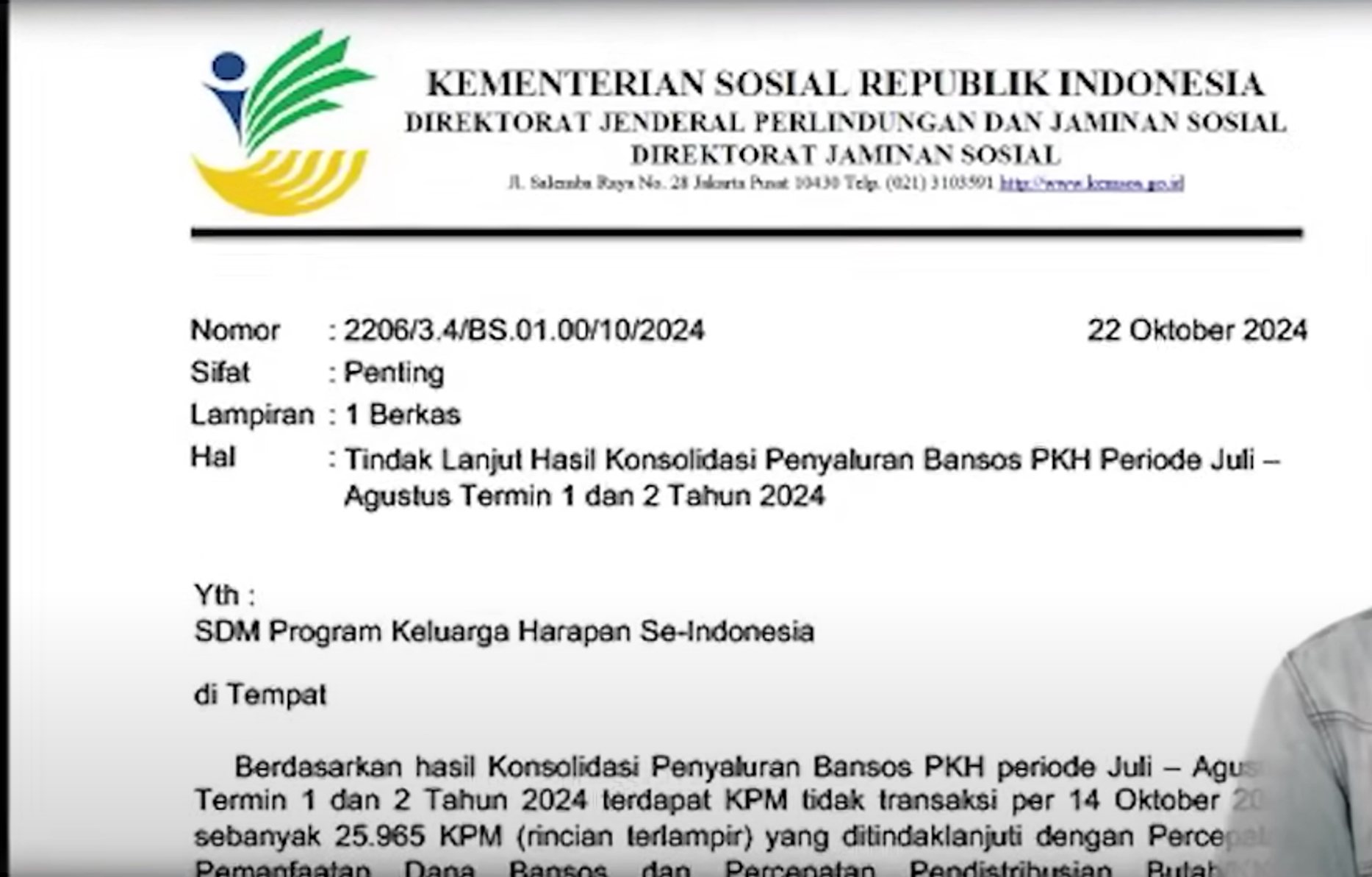 Kemensos mempercepat pencairan bantuan sosial PKH dan BPNT untuk keluarga penerima manfaat. Pencairan dilakukan sebelum 31 Oktober 2024