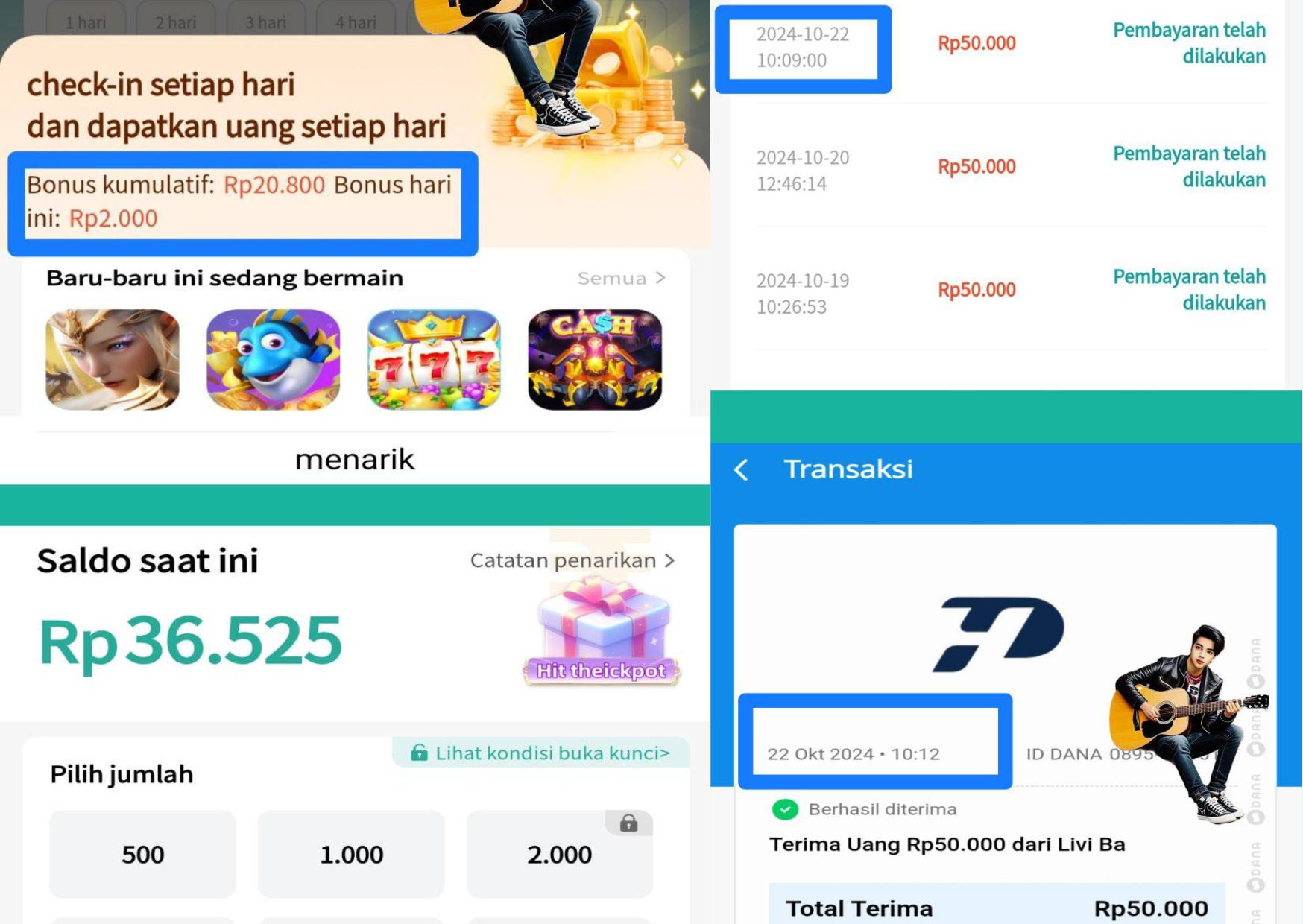 Dengan Cek-in Harian Dapat 2K, Minimum Penarikan 1K, game penghasil saldo dana 2024 terbaru bisa jadi opsi WD kamu! Ayo coba sekarang!