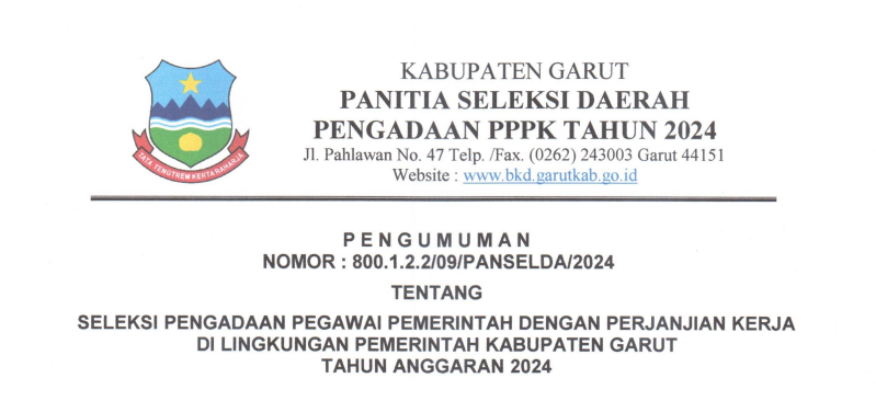 PDF Pengumuman PPPK Pemkab Garut 2024/ Tangkap Layar bkd.garutkab.go.id