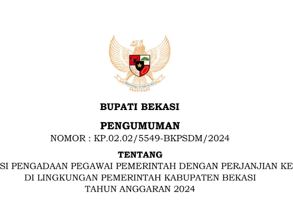 Pengumuman PPPK 2024 Kabupaten Bekasi/ Tangkap Layar bekasikab.go.id