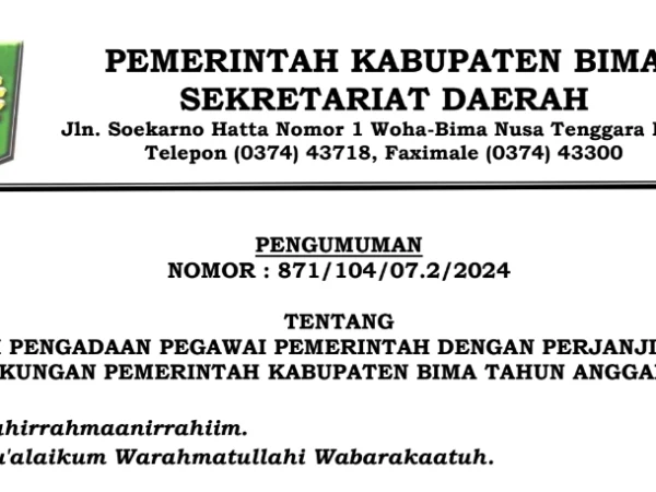 Tangkap Layar Pengumuman PPPK 2024 Kabupaten Bima/ Dok. BKD dan Diklat Kab. Bima