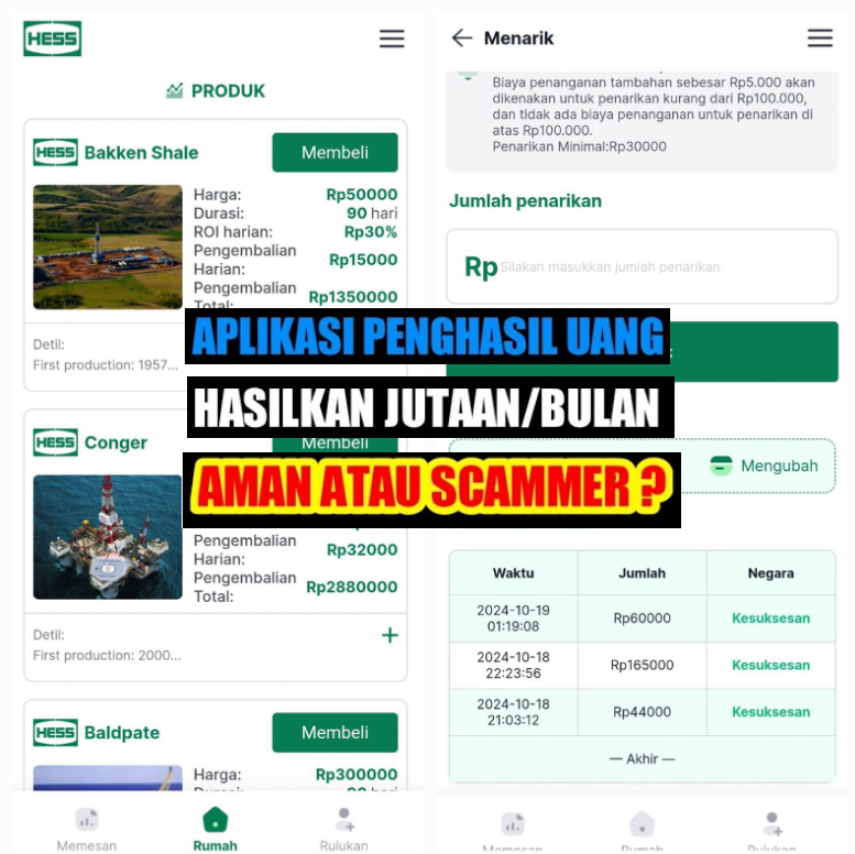 Hess Aplikasi Penghasil Uang, Apakah Terbukti Aman atau Penipuan Berkedok Investasi?