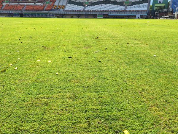 Kondisi rumput Stadion Si Jalak Harupat paska digunakan konser Sheila On 7. Foto Istimewa