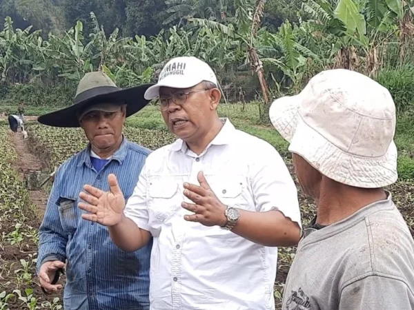 Calon Wali Kota Cimahi, Dikdik Suratno Nugrahawan saat Berbincang Bersama Petani di Cimahi (mong)