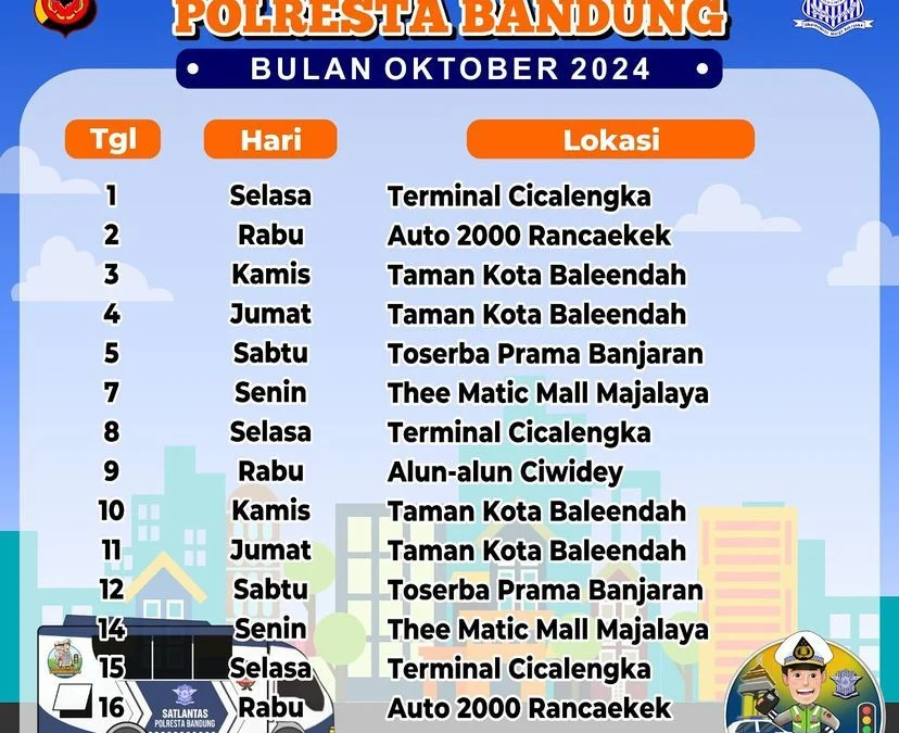 Jadwal SIM Keliling Si Jalak Polresta Bandung Periode 1 - 16 Oktober 2024 (Instagram @satlantas_polrestabandung)