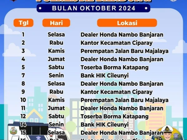 Jadwal SIM Keliling Harupat Polresta Bandung Periode 1 – 16 Oktober 2024 (Instagram @satlantas_polrestabandung)