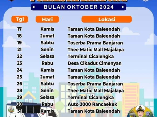 Jadwal SIM Keliling Si Jalak Polresta Bandung Periode 17 - 31 Oktober 2024