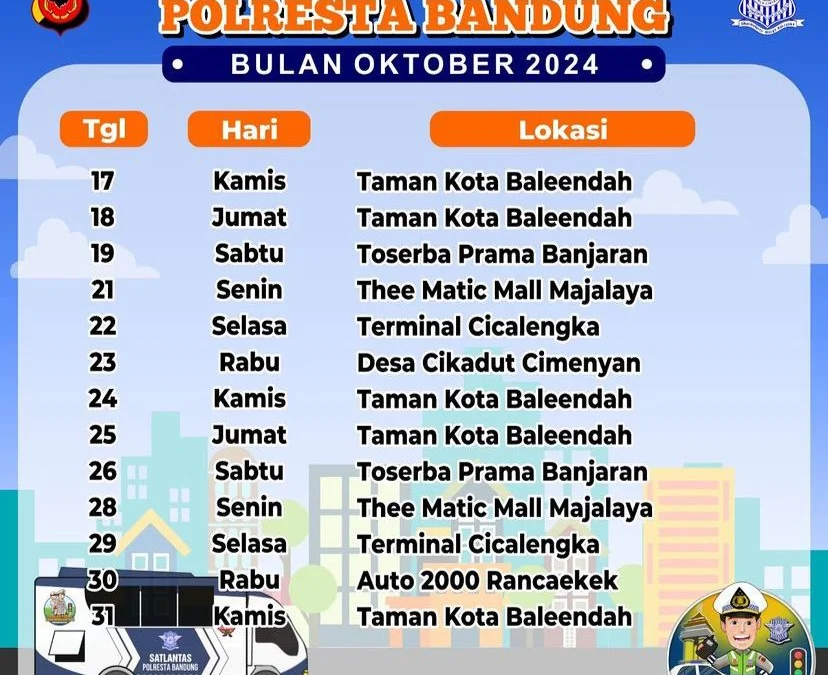 Jadwal SIM Keliling Si Jalak Polresta Bandung Periode 17 - 31 Oktober 2024