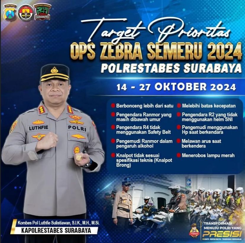 10 Target Prioritas Operasi Zebra Semeru 2024 Wilayah Polrestabes Surabaya!