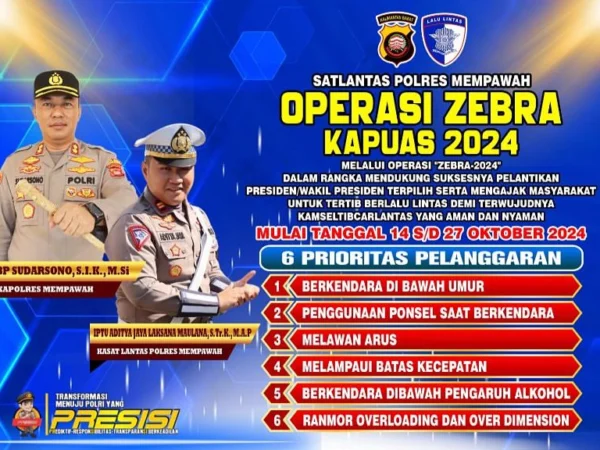 Jadwal & Prioritas Pelanggaran Pada OPERASI ZEBRA KAPUAS 2024 Wilayah Polda Kalimantan Barat