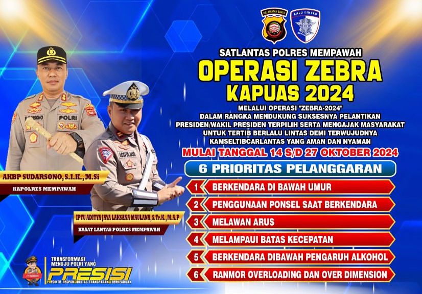 Jadwal & Prioritas Pelanggaran Pada OPERASI ZEBRA KAPUAS 2024 Wilayah Polda Kalimantan Barat