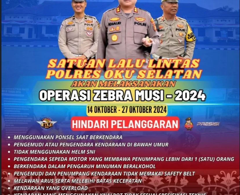 Jadwal & Target Pelanggaran OPERASI ZEBRA MUSI 2024 Wilayah Polda Sumatera Selatan