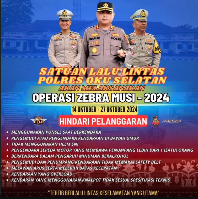 Jadwal & Target Pelanggaran OPERASI ZEBRA MUSI 2024 Wilayah Polda Sumatera Selatan