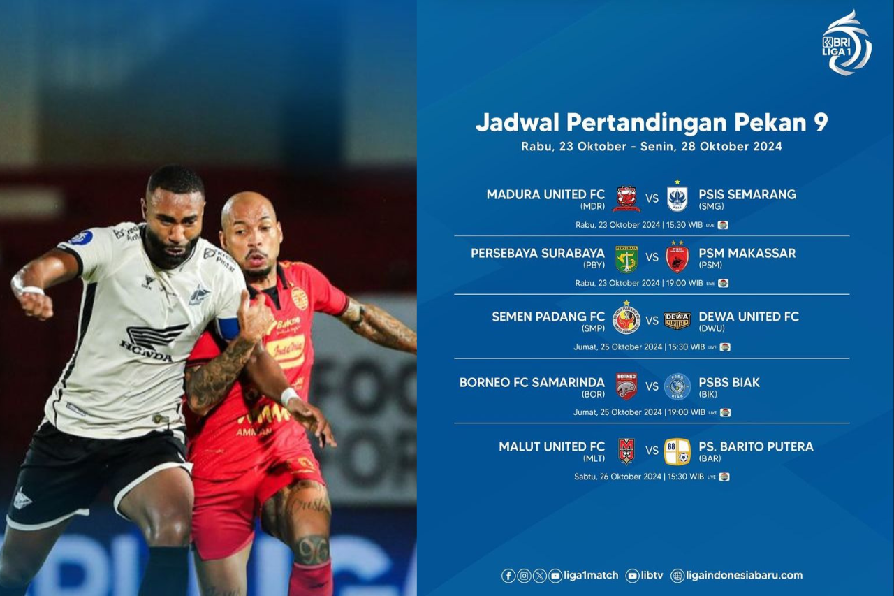 Jadwal Pekan Ke-9 BRI Liga 1 2024/2025, Catat Tanggalnya!