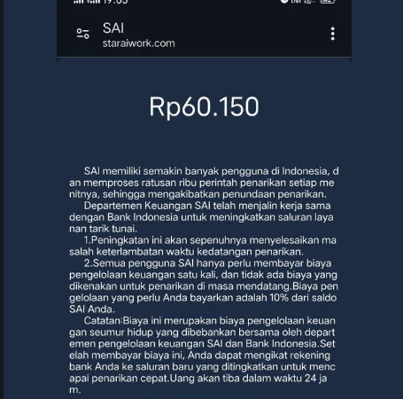 Member Aplikasi SAI AI Wajib Bayar Biaya Penarikan Saldo, Akan Scam Secepatnya?