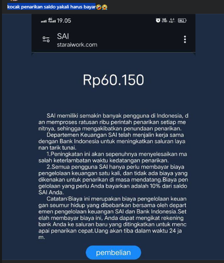 Member Aplikasi SAI AI Wajib Bayar Biaya Penarikan Saldo, Akan Scam Secepatnya?