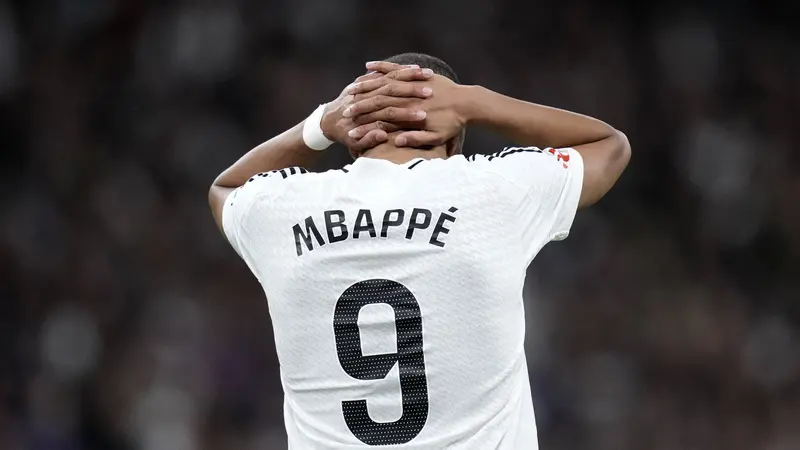 Penyerang Real Madrid, Kylian Mbappe. (AP Photo/Bernat Armangue)