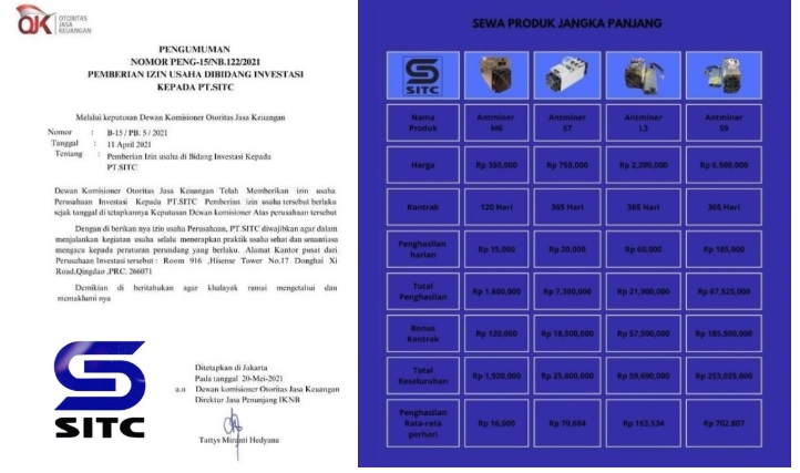 Ijin OJK dan skema keuntungan Aplikasi investasi penghasil uang SITC Ai.