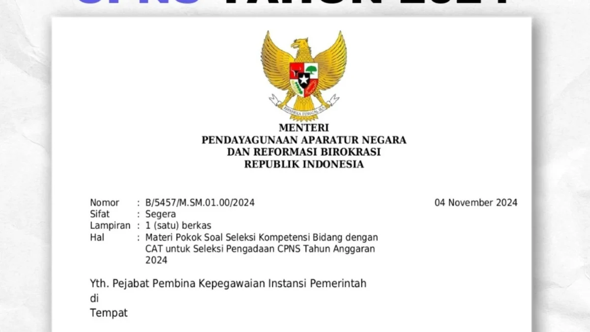 Berikut adalah kisi-kisi PDF SKB CPNS 2024, termasuk jenis tes yang akan dihadapi peserta dan regulasi yang perlu diperhatikan.