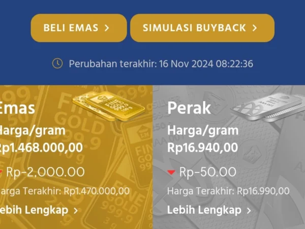 Harga emas Antam hari ini 16 November 2024, mengalami penurunan sebesar Rp2.000. Kini Jadi Rp1.470.000 per Gram!. Yuk, cek update terbaru!