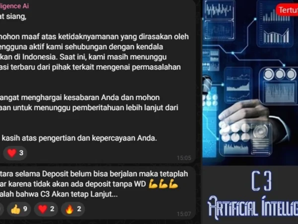 Pengumuman dari Aplikasi C3 Intelligence AI yang sedang terjadi kendala.