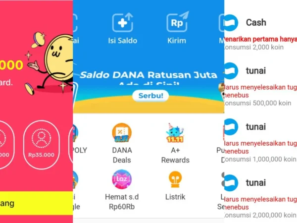 Aplikasi Penghasil Uang Populer November 2024/ Kolase Aplikasi TikTok, DANA dan Cashzine