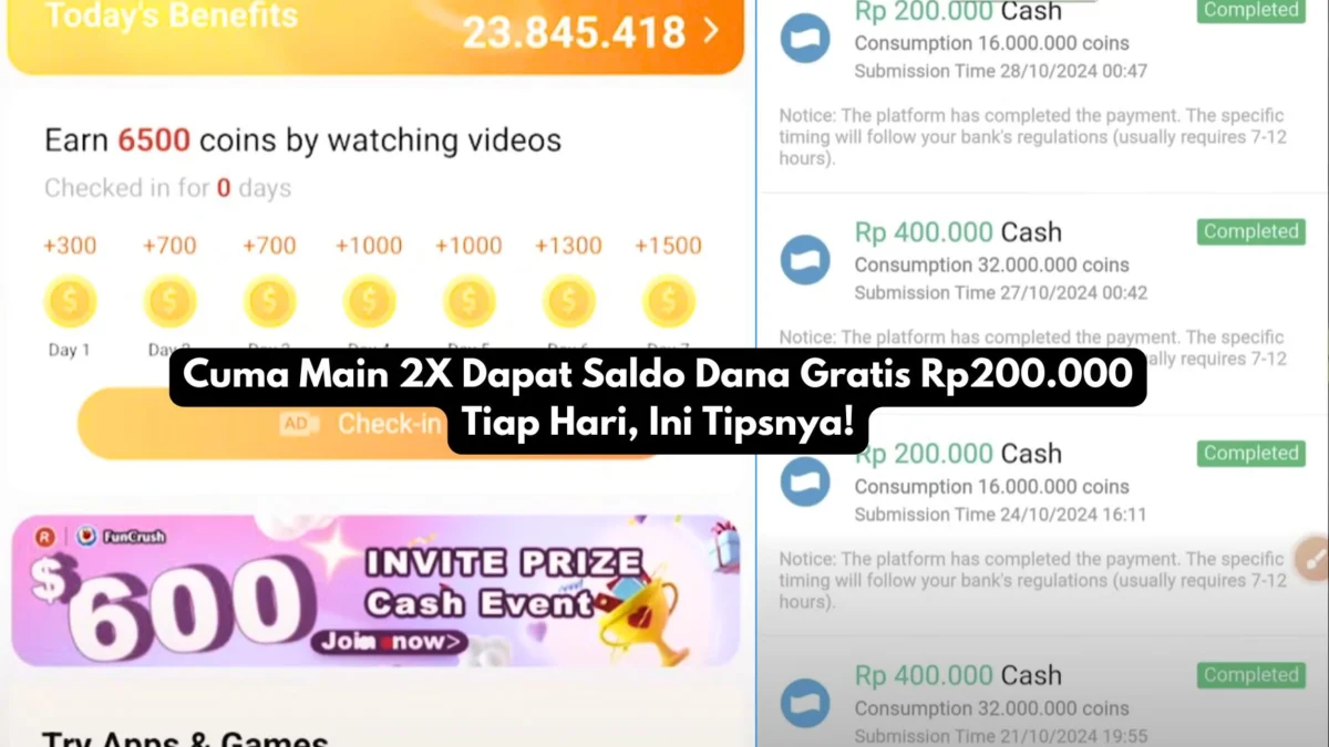 Temukan cara mudah untuk dapat saldo Dana gratis hanya dengan memainkan 2x aplikasi penghasil uang terupdate 2024. Ini tipsnya untuk pemula!