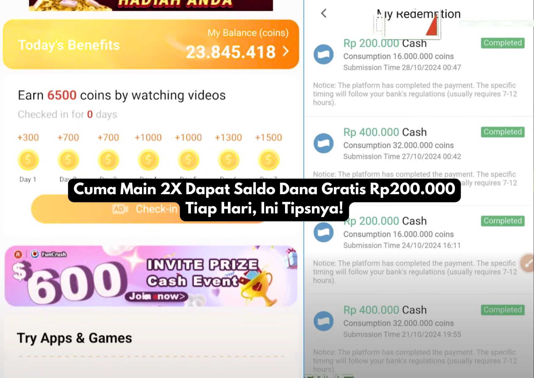 Temukan cara mudah untuk dapat saldo Dana gratis hanya dengan memainkan 2x aplikasi penghasil uang terupdate 2024. Ini tipsnya untuk pemula!