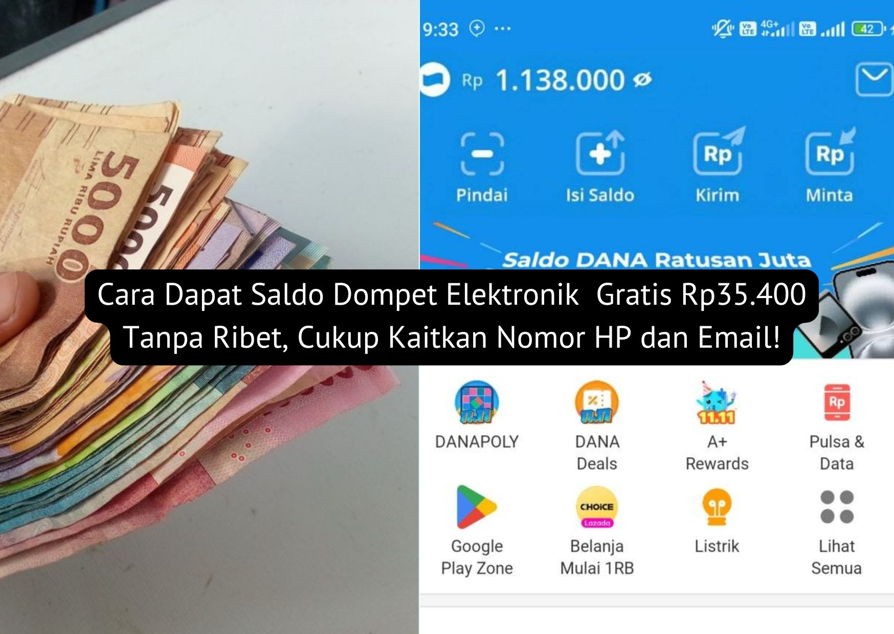 Berikut cara sdapat saldo dompet elektronik Rp35.400 tanpa harus melakukan deposit atau verifikasi KTP. Cukup mengaitkan nomor HP dan email