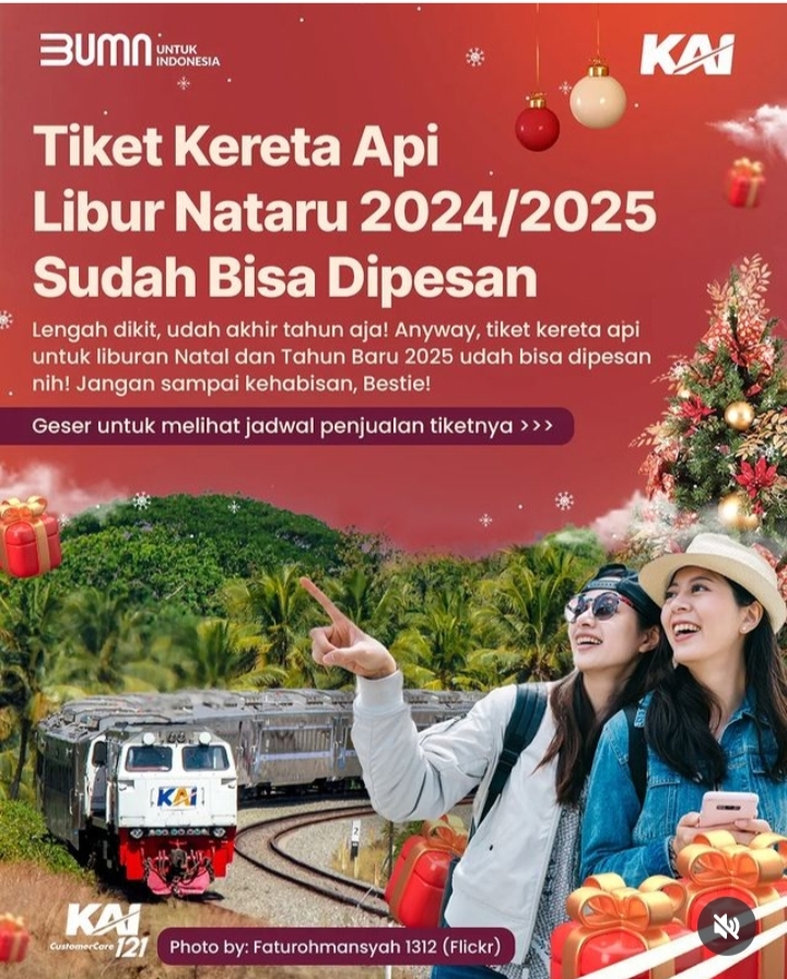 Tiket Kereta Api untuk Liburan Natal & Tahun Baru 2024/2025 Sudah Bisa Dipesan