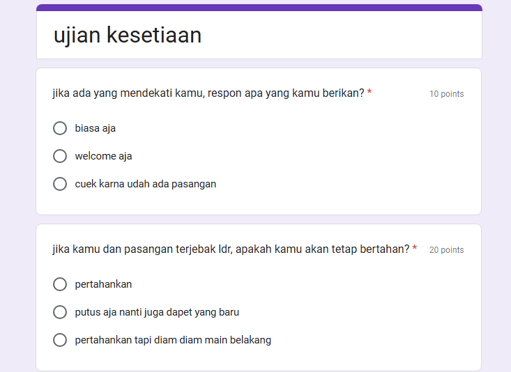 Link Ujian Kesetiaan Google Form DISINI Gratis Tes Seberapa Setia Pasanganmu