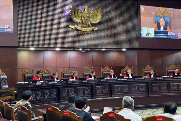 Suasana sidang pengucapan putusan perkara Nomor 168/PUU-XXI/2023 di Ruang Sidang Pleno Mahkamah Konstitus, Jakarta. (Foto/ANTARA)