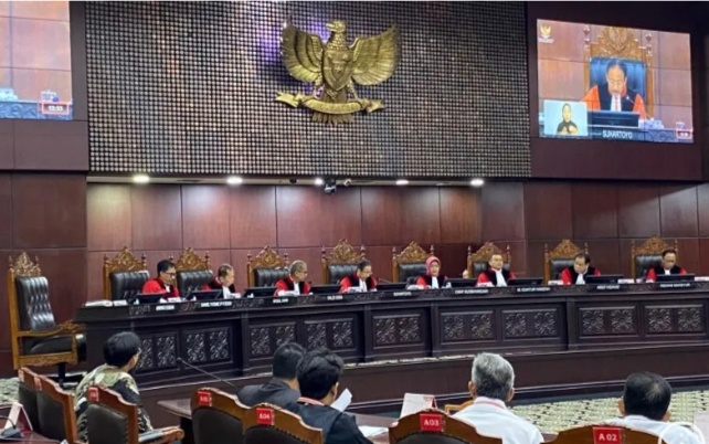 Suasana sidang pengucapan putusan perkara Nomor 168/PUU-XXI/2023 di Ruang Sidang Pleno Mahkamah Konstitus, Jakarta. (Foto/ANTARA)