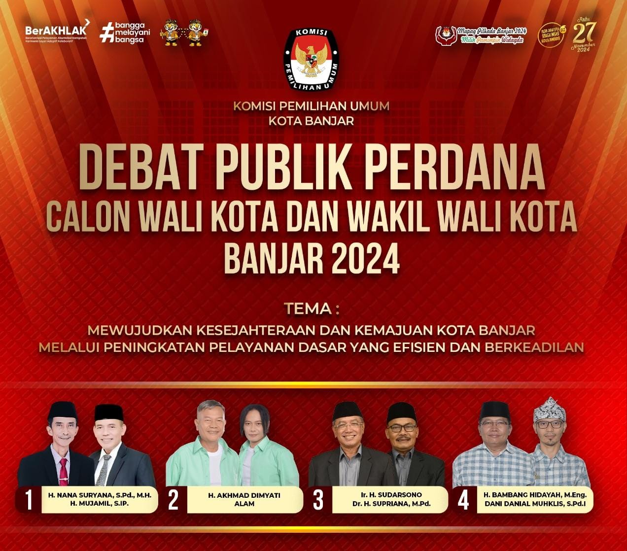 Debat Pilkada Kota Banjar tahun 2024 diselenggarakan Selasa (5/11) malam.