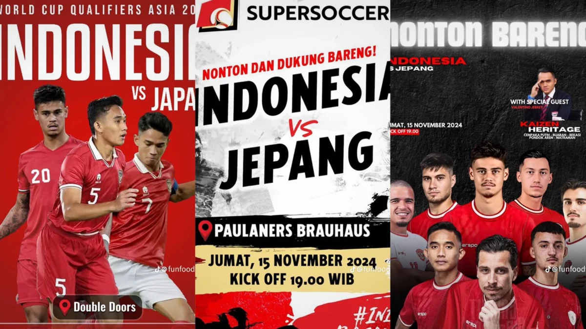 50+ Tempat Nobar Indonesia vs Jepang di Jakarta, Hari ini, 15 November 2024