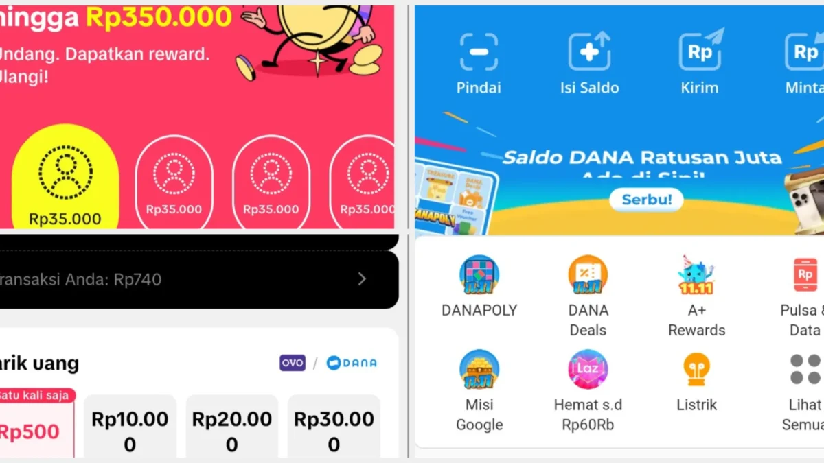 Kolase Misi Menghasilkan Saldo Gratis yang Bisa Cair ke DANA dengan Bagikan Kode Undangan Teman/ Kolase Aplikasi TikTok dan DANA/JabarEkspres.com