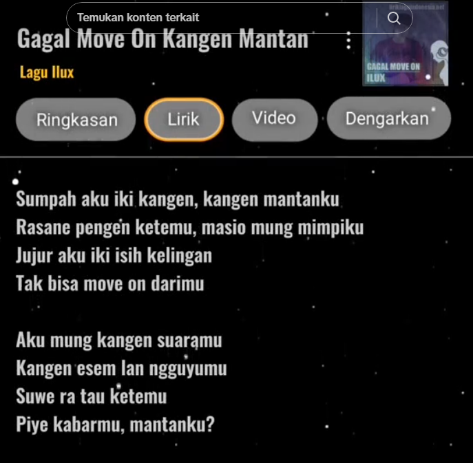 Lirik Lagu "Gagal Move On (Kangen Mantan)" Viral di TikTok