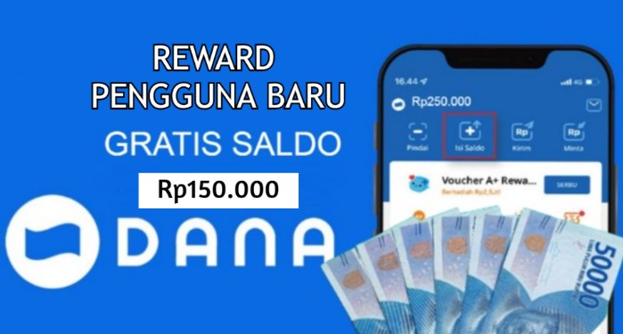 Saldo DANA gratis dari Reward pengguna baru.