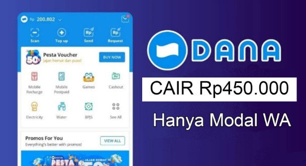 Saldo DANA gratis cair hingga Rp450.000.