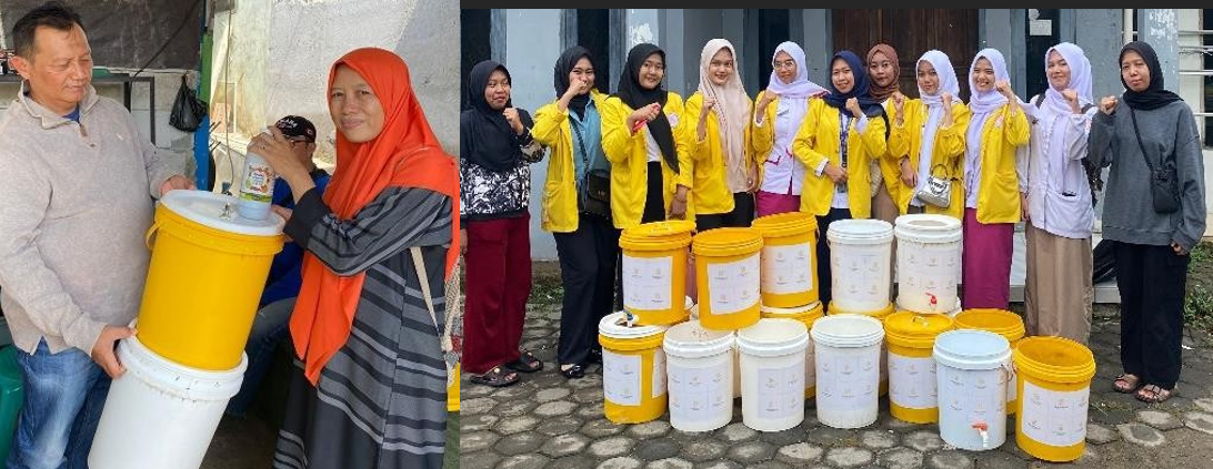 Donasi ember kepada KSM (Kelompok Swadaya Masyarakat untuk penyimpanan sampah sementara oleh tim UBK) di Kelurahan Pasir Biru Kota Bandung (Foto: Dosen & Mahasiswa UBK)