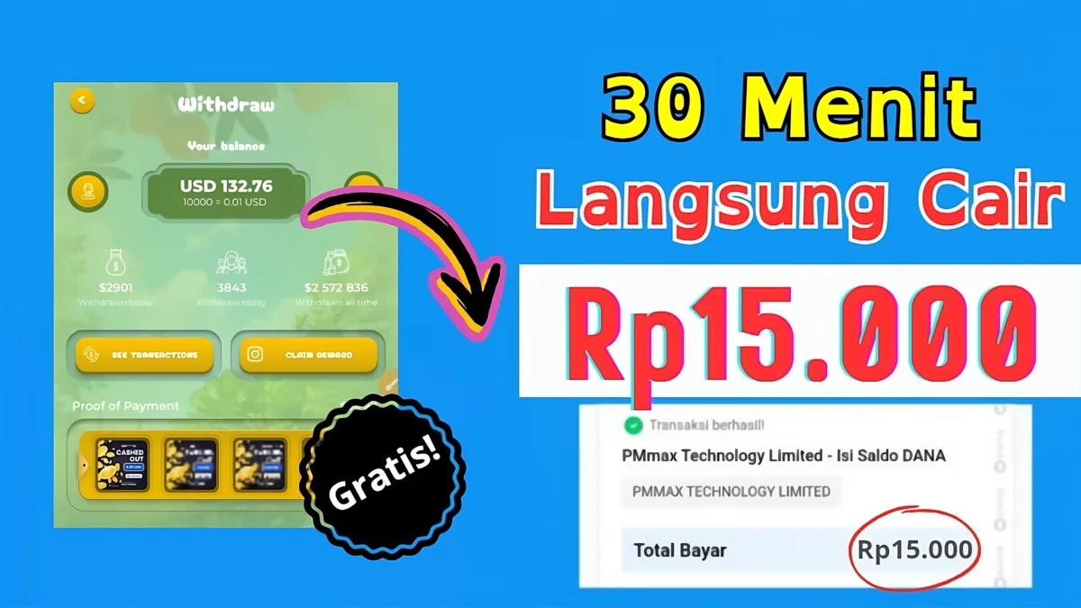 Aplikasi Penghasil Uang Tercepat, Cair Saldo Gratis Rp15.000 Setiap Hari