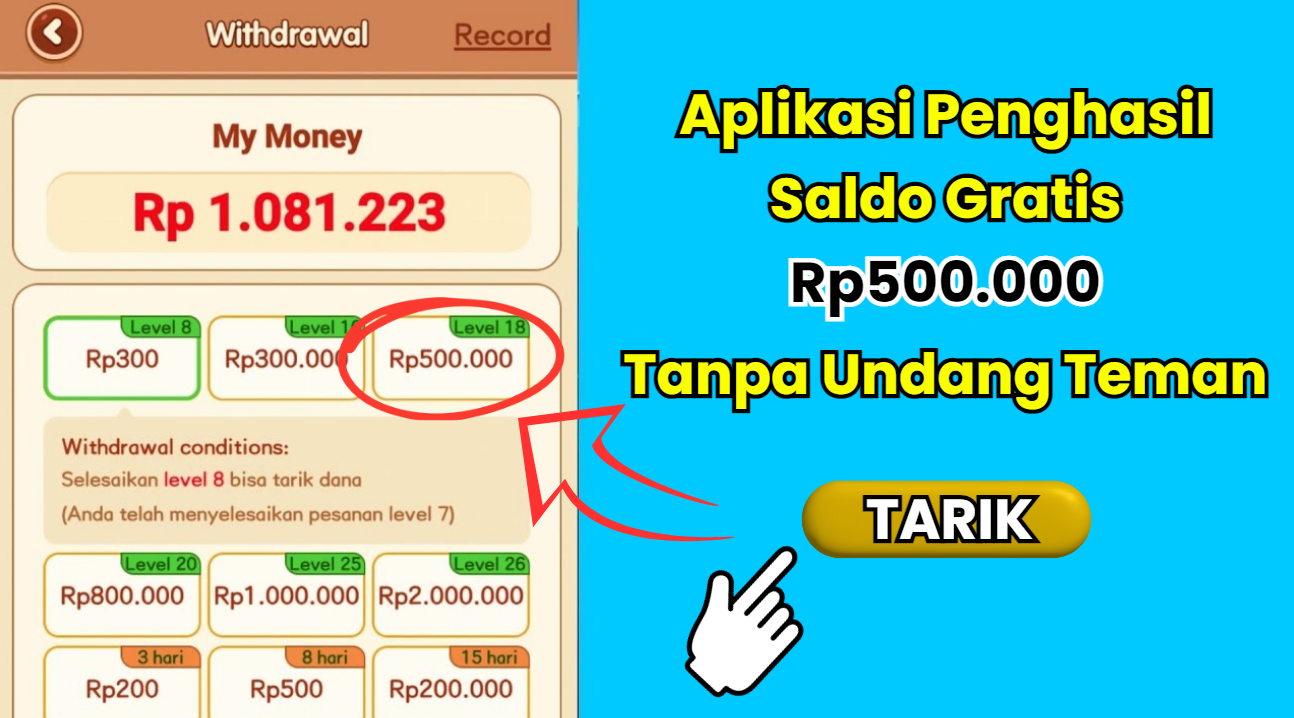 Aplikasi Penghasil Saldo Gratis Tanpa Undang Teman, Sekali Tarik Dapat Rp500.000